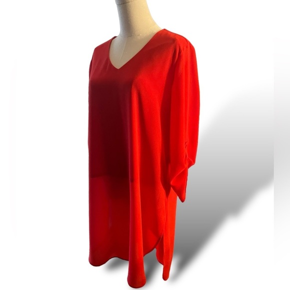 CHICOS High Low Woven Top Women’s Size Small, Red NWOT Button Roll Sleeves - Picture 14 of 14